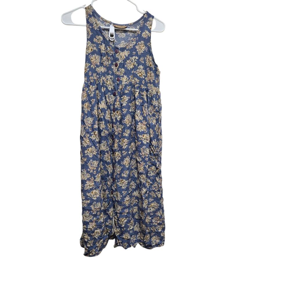 Vintage Floral Button Front Midi Dress Blue Prairie Cottagecore
